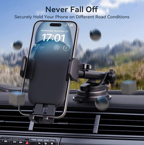 Car Phone Holder[Military-Grade 360°Suction Cup]Phone Holders for Your Car Universal Accessories Air Vent Dashboard Windshield Phone Mount Automotive Cradles Fit for iPhone Android Smartphone in Saudi Arabia