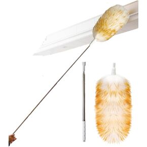 Lambswool Feather Duster with Extension Pole up to 97inch,Extendable Feather Duster Used for Cleaning High Ceiling Fan, High Ceilings,Furniture,Hard to Reach Areas
