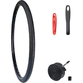 Road Bike Tire 1/2 Pack 700 * 32C Bike Folding Replacement Tire for Bicycle, Wear-Resistant，1/2 Pack，Folding Bead，Black/Brown Wall，1/2 Tires 1/2 Tube 1/2 levers