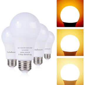 3-Way Led Light Bulbs A21, 50 100 150 Watt Equivalent, Perfect for Reading, Warm White (3000K), Indoor Standard E26 Bulb, Energy Efficient 20 Watt, 2200 Lumens, 4 Pack