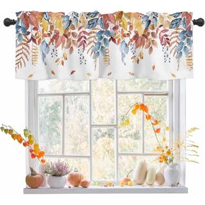 Fall Pumpkin Valances for Windows Kitchen Curtains Thanksgiving Autumn Sunflower Rod Pocket Window Valance, Orange Short Topper Window Curtain Treatment for Living Room Bedroom, 1 Panel, 54 by 18 in