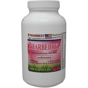 Pharbedryl Diphenhydramine HCI 50 Mg Allergy Medicine and Antihistamine y - 1000 Capsules #3639