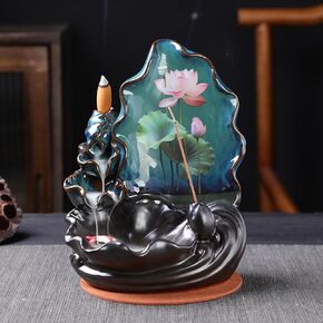 Zen Lotus Leaf Backflow Incense Holder and Burner, Home Decor Burner Waterfall with 20 Backflow Incense Cones + 30 Incense Stick, Aromatherapy Ornament Meditation Accessories