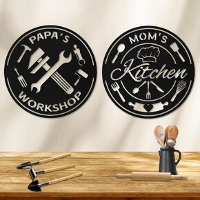 Papa’s Workshop Wall Metal Sign Garage Decor for Dad, Kalolary Repair Room Kitchen Signs Decoration, Housewarming, Birthday Gifts (12"×12")
