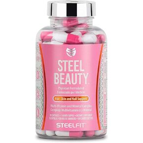 SteelFit Steel Beauty Biotin Hair, Skin & Nails Vitamins Supplement | 30-Day Supply | Essential Nutrients for Longer, Stronger Hair Growth, Vibrant Nails & Radiant Skin
