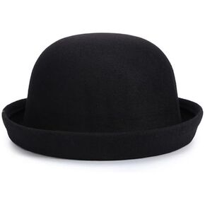 Black Bowler Top Hat Felt Round Dome Cap Cat Ear Derby Hats Cute Style Roll-up Brim Fedora Hat Classic Unisex Winter