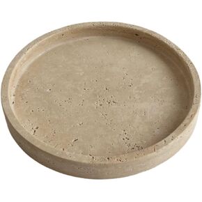 Natural Marble Vanity Tray, Perfume Jewelry Tray, Round Ottoman Tray for Drinks, Coffee Table, Home Decorative (Beige Travertine)