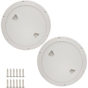 2 Pcs 8" Boat Hatch, Deck Plates for Boats Access Hatch Cover Screw Out Deck Plate Detachable Cover Round Deck Plate Non-Slip Inspection Hatches White, Attached Screw