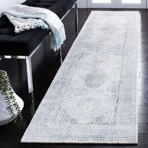 Safavieh Restoration Vintage Collection Runner Rug - 2'3" x 9', Grey & Light Blue, Handmade Distressed Wool & Viscose, Ideal for High Traffic Areas in Living Room, Bedroom (RVT708F)