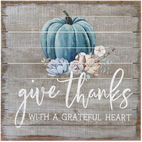 Simply Said, INC Perfect Pallets Fall Sign - Give Thanks with a Grateful Heart - 14 x 14 inch Wood Sign - Pumpkin Fall Decor - Blue Pumpkin Decorations - Thanksgiving Sign - PAL1250
