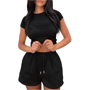 MakeMeChic Women's Two Piece Workout Sets Short Sleeve Tee Tops and Biker Shorts Tracksuit Matching Outfit