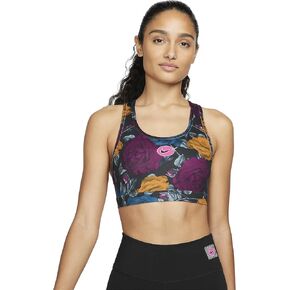 حمالة صدر رياضية للنساء من Nike Swoosh Icon Clash ذات دعم متوسط ​​وغير مبطنة مقاس XS، أسود/أبيض/وردي نشط/أسود