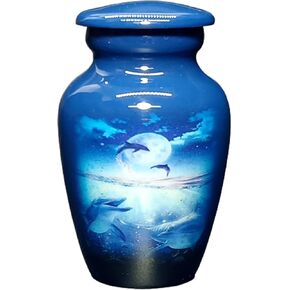 UR Keepsake Urn -Dolphin with Moon Blue Keepsake Cremation Urn for Human Ashes with Velvet Box & Velvet Bag-Mini Keepsake Urn - Affordable Keepsake Urn (3 cu.in)