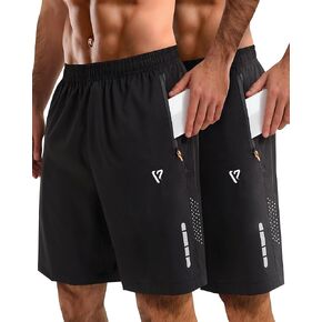 2 Pack Mens Athletic Shorts Quick Dry 7 Inch Running Shorts Breathable Mesh Gym Workout Shorts with Zipper Pockets