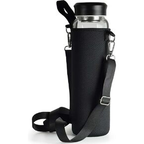 32 oz Clear Glass Water Bottles with Black Stainless Steel Lid - Wide Mouth Water Bottle with Sleeve and Strap (Black)