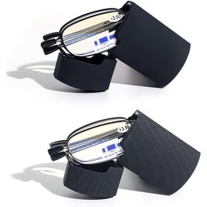 Reading Glasses Blue Light Blocking, 2-Pack Folding Portable Computer Readers for Men Women Metal Frame (Mix, 2.5)