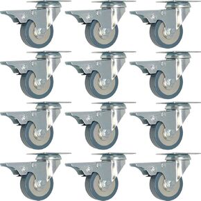Y&Y Decor 12 Pack 2-Inch Caster Wheels with Total Brake Swivel Plate Casters Grey Polyurethane Wheels