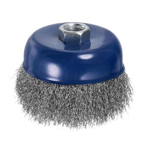Wire Cup Brush for Angle Grinder - [5 Inch] Coarse Crimped for Paint Stripping Cleaning Rust Light Duty Conditioning, 5/8 Inch-11 Threaded Arbor, Red