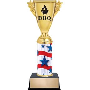 11" Red White and Blue Barbeque Cooking Trophy, Barbeque Cooking Award with Custom Engraving Prime