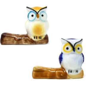 Honbay 2PCS Ceramic Owl Incense Holder Cute Animal Statue Incense Sticks Holder Mini Desktop Ornament for Yoga Studio Living Room Home Office Decoration (2 Color)
