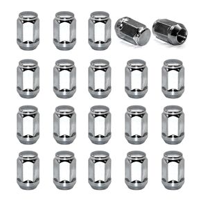 1/2-20 Chrome Closed End Bulge Acorn Lug Nuts, 1.38"Tall 3/4" Hex, 20pcs Cone Seat Lug Nuts