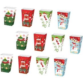 12pcs Popcorn Favor Boxes Paper Christmas Popcorn Buckets Snack Container Christmas Party Treat Boxes
