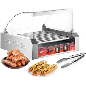 1700W Hot Dog Rollers,Stainless Steel Hot Dog Roller Machine with Dust Cover,11 Rollers 30 Hotdog Roller Grill,Hot Dog Machine with Dual Temp Control And Led Light/Detachable Drip Tray