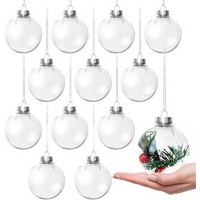 12PCS Large Clear Plastic Fillable Ornaments Balls,80mm Clear Hanging Balls for Crafting DIY,Round Clear Ball Ornament for Xmas Tree,Home Decoration,Wedding,Party,Christmas（3.15inch）