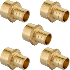 5-Pack EFIELD Pex 3/4" x 1/2" Female NPT Thread Adapter Barb Crimp Brass Fittings, ASTM F1807