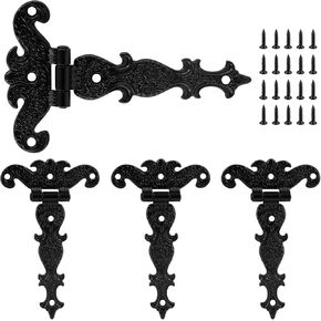 4Pcs Tee-Strap Hinges Heavy Duty Hinges Hardware Antique Black Decorative Hinges for Barn Door,Gate with Screws (4.33" *2.75")