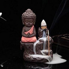 TUZECH Meditating Monk Buddha Smoke Back Flow Incense Holder Decorative Showpiece