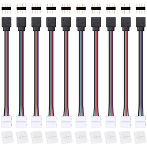 LED RGB Connector Male to Female Cable, 4 Pin 10mm Wide Strip to Controller Adapter Cord for 5050 3528 RGB LED Light Strip, with Male 4 Pin Plugs, 4 Pin LED Light Strip Connectors(10 Pack)