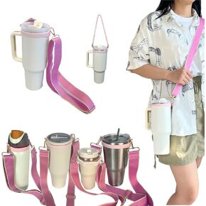 Removable Water Bottle Carrier Strap For Stanley Cup 40/30/20 oz Tumbler,Holder with Strap Accessories Lanyard Also for for Owala/Hydro Flask/Simple Modern/Yeti Insulated Water Bottle 16-46 Oz Pink