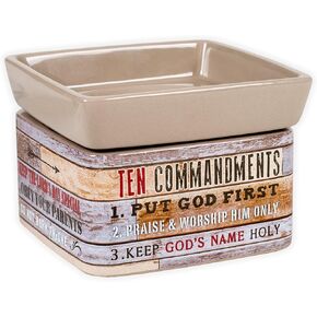 Elanze Designs Ten Commandments Pallet Wood Look Ceramic Stone 2-in-1 Jar Candle and Wax Tart Oil Warmer