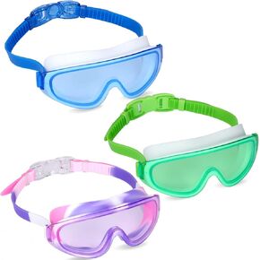 3 Pack Kids Swim Goggles, Swimming Glasses with One-Piece Wide Vision Lens from 3 to 15 Years Old