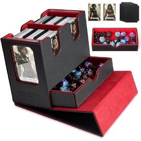 Mtg deck box for Commander Deck Box with Dice Tray Fits 230 Cards, 4 in 1 for Magic TCG CCG Deck Card Boxes Case Storage, Includes 4 Dividers Trading Deck Box, Black/Red