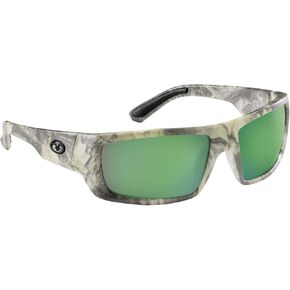 Flying Fisherman Sargasso Wrap Around Polarized Sunglasses, Matte Camo Frame/Amber-Green Mirror Lens, Medium