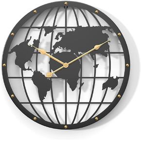 Large World Map Living Room Decor Wall Clock, Silent Non-Ticking Battery Operated Wall Clocks for Farmhouse,Kitchen,Dining Room,Office (20 inch)