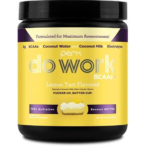 Perk BCAAs + Hydration Electrolytes Powder (Lemon Tart Flavored, 20 Servings) - with Coconut Water and Coconut Milk