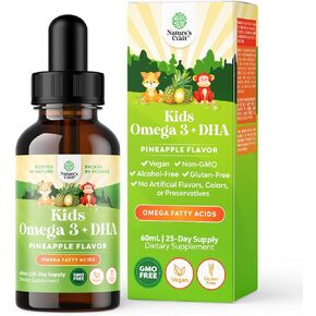 Liquid Omega 3 EPA DHA for Kids - Organic Vegan Omega 3 for Kids Brain Eye and Full Body Development with Vegan DHA EPA & ALA - Kids Omega 3 Liquid Supplement with Algae & Flaxseed Oil Liquid 2 Fl Oz