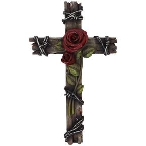 Polly House Rose with Wood Look Resin 10" CROSS Wall Cross for Home Decoration and Great for Gifts