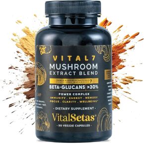 Neuro Vital7 Mushroom Extract Supplement for Focus, Energy & Mental Performance - Chaga, Cordyceps, Lions Mane, Maitake, Reishi, Shiitake & Turkey Tail - GMP-Certified - 90 Veggie Capsules