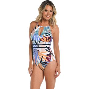 24th & Ocean Women's Standard High Neck Keyhole One Piece Swimsuit