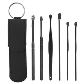 Ear Wax Removal Kit, 6-in-1 Ear Pick Tools Reusable Ear Cleaner Reusable Ear Cleaner Ear Wax Removal Tool Stainless Steel with Storage Box(black)