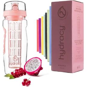 Hydracy Fruit Infuser Water Bottle - 32 oz Sports Bottle - Time Marker & Full Length Infusion Rod + 27 Fruit Infused Water Recipes eBook Gift - Your Healthy Hydration Made Easy