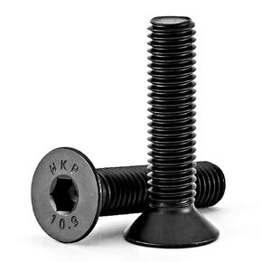 M10-1.5 x 25mm Flat Head Hex Socket Cap Screws Countersunk Bolts, 10.9 Grade Alloy Steel, Black Oxide Finish, Allen Hex Drive, Metric Machine Fully Threaded, 10PCS