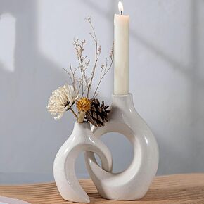 Ceramic Candle Holder Set of 2 Modern Taper Candlestick Holder for Dining Table, Living Room Coffee Table Centerpiece Wedding Home Decor