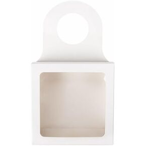 ClearBags White Paper Wine Bottle Box with Window, Size: 3 5/8" x 1 1/8" x 3 5/8", Hanging Foldable Gift Boxes, Holds Truffles, Cookies, Wine Charms, Bottle Stoppers, 25 Pieces FS356WA