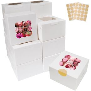 30pcs Small Bakery Boxes, 4'' x 4'' 2.5'' White Gift Container with Window for Dessert, Strawberries, Cookie, Pastry, Small Treats