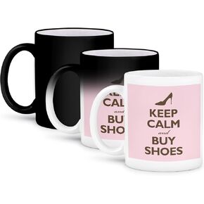 3dRose Keep Calm and Buy Shoes, Pink Mug, 11 oz, Black